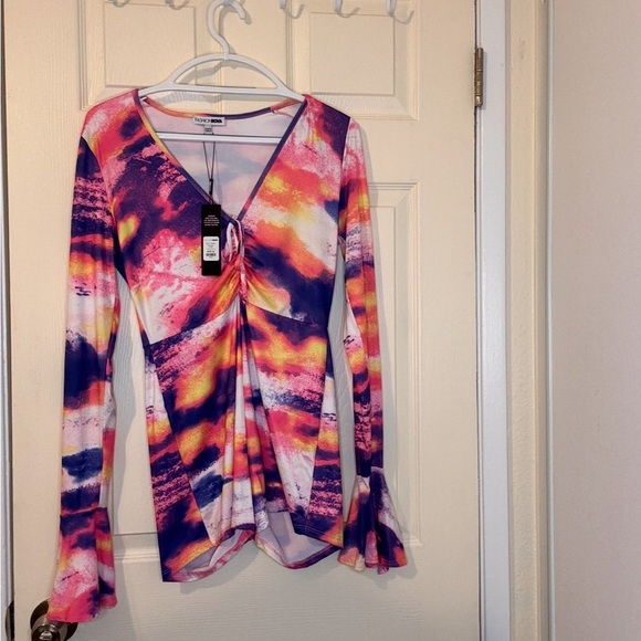 Fashion Nova Orange Pink Long Sleeve Tie Front Romper Size XL - Picture 4 of 5